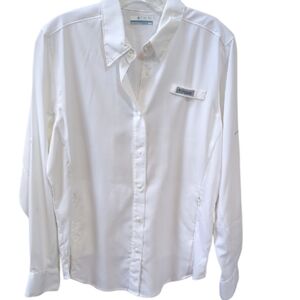 Columbia, PFG Tamiami ll, White Long Sleeve Snap Button Shirt. Medium